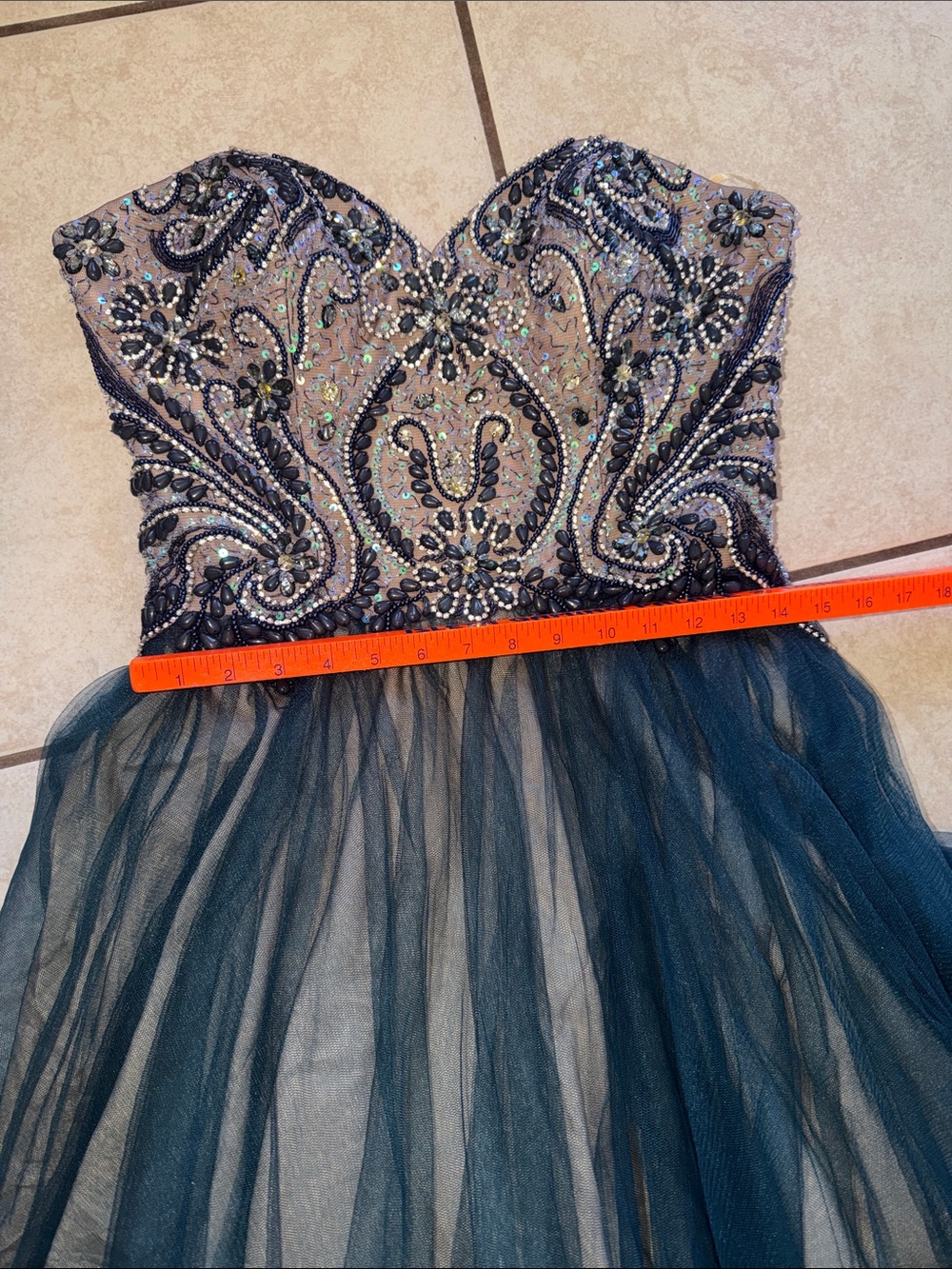 Teal Beaded Strapless Tulle Prom Gown Formal Dress Fairycore - Picture 8 of 13